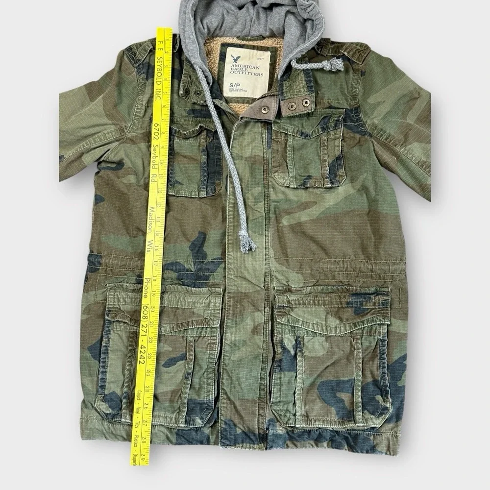 American Eagle Mens Camo Field Jacket Sherpa Lined Hooded Military Utility Small